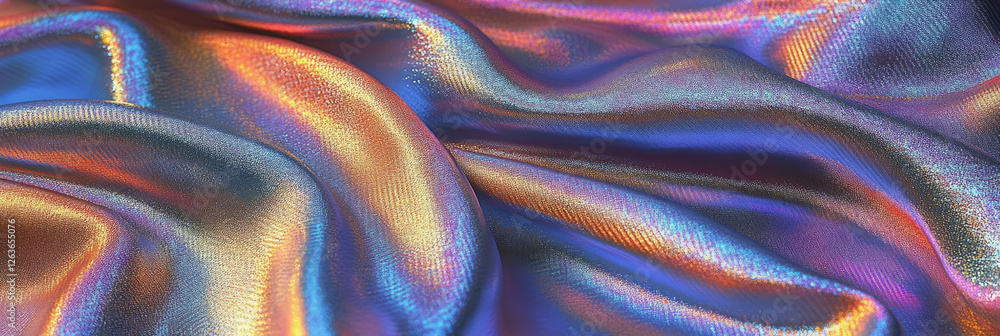 Poster iridescent fabric texture with shimmering wavy lines and a rich color palette