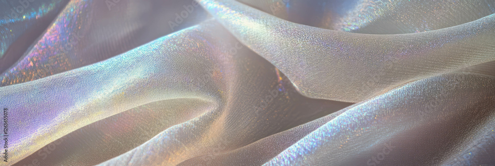 Poster iridescent fabric texture showcasing shimmering wavy lines and unique surface details