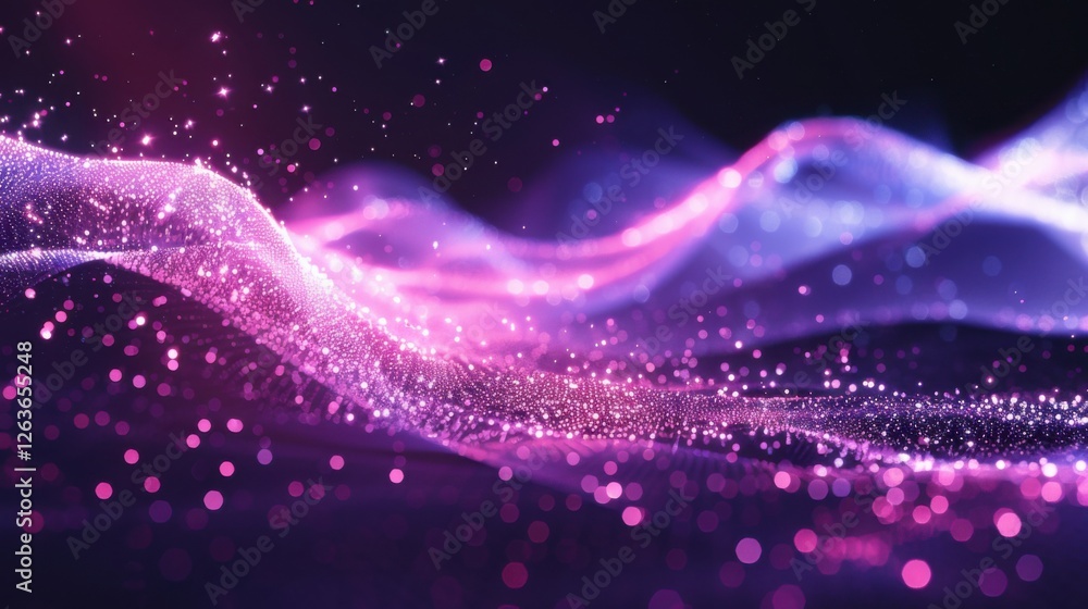 Fototapete flowing particle wave, abstract tech design, hi-tech big data background for business cards, banners