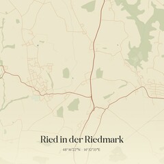 Vintage map of Ried in der Riedmark, Austria.