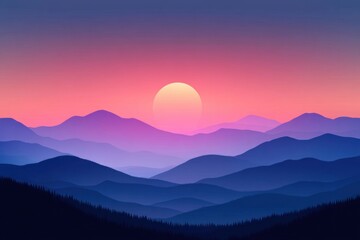 Obraz premium Majestic sunset over layered mountains creating a serene twilight atmosphere. Generative AI