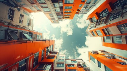 Fototapeta premium Construction crane actively assembling a contemporary skyscraper in a bustling urban cityscape