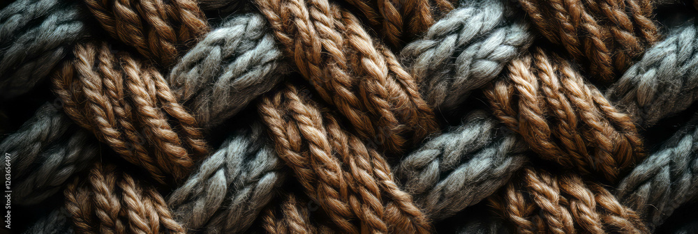 Poster chunky knit texture with thick yarn creating deep shadows and rich patterns