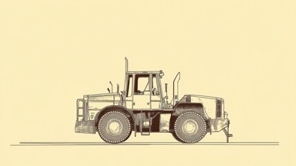 Fototapeta premium Tractor plowing field, rural landscape, sepia illustration, agricultural use