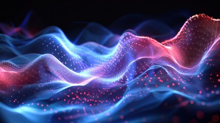 Fototapeta premium Flowing particle wave, abstract tech design, hi-tech big data background for business cards, banners, and brochures