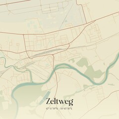 Vintage map of Zeltweg, Austria.