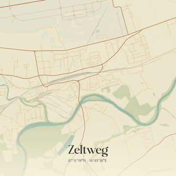 Vintage map of Zeltweg, Austria.