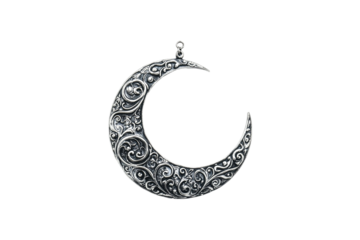 Ornate Silver Crescent Moon Pendant Elegant Jewelry Design