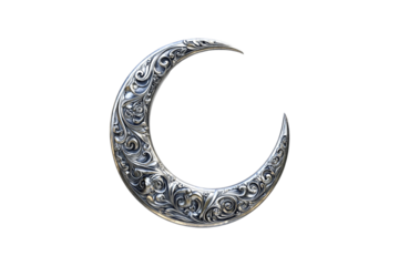 Ornate Silver Crescent Moon Exquisite Detailing Elegant Design