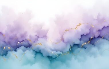 Abstract watercolor background, Soft Flowing abstract art in Pastel Lavender, Teal, and Gold for a Serene Atmosphere