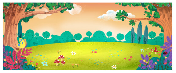 Childish forest background illustration
