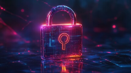 Futuristic Digital Padlock Security Concept with Neon Glow Cyberpunk Style