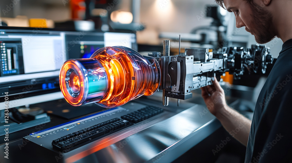 Poster advanced cnc machining technology in high-tech manufacturing environment with engineer operating pre