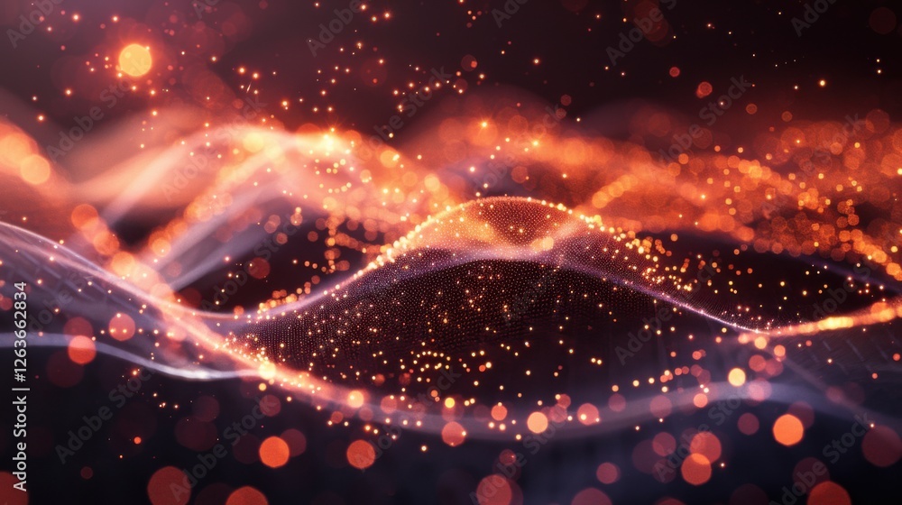 Fototapete flowing particle wave, abstract tech design, hi-tech big data background for business cards, banners