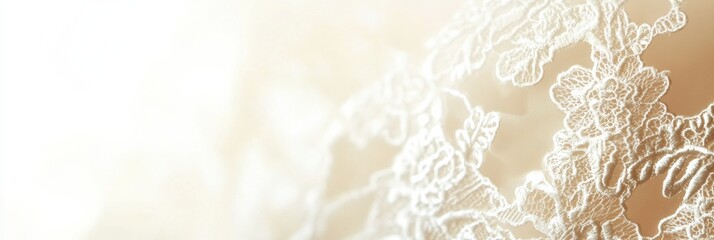 Intricate lace details on a luxurious white wedding dress capturing elegance and romance. Generative AI