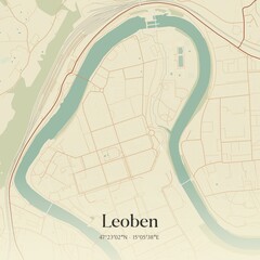 Vintage Map Leoben Austria 