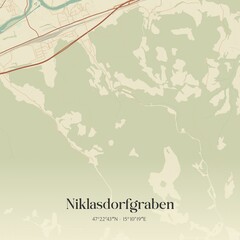 Vintage Map Niklasdorfgraben Austria 
