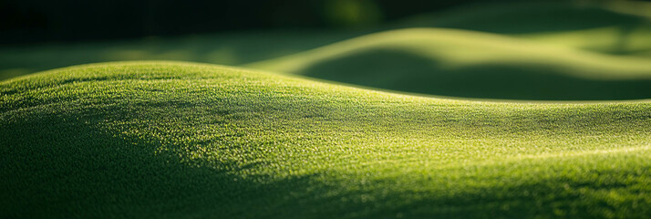 Fototapeta premium Beautiful light green fairway with smooth undulating surface illuminated by soft light