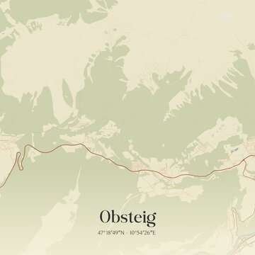 Vintage map of Obsteig, Austria.
