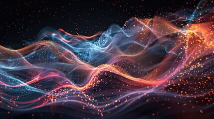 Flowing particle wave, abstract tech design, hi-tech big data background for business cards, banners, and brochures