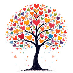 Obraz premium Watercolor illustration of love tree. Fantastic drawing of love tree with heart-shaped foliage.