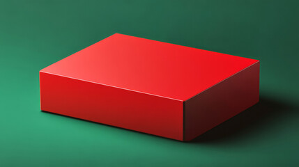 Vibrant rectangular red box on smooth green background with realistic shadows and edges