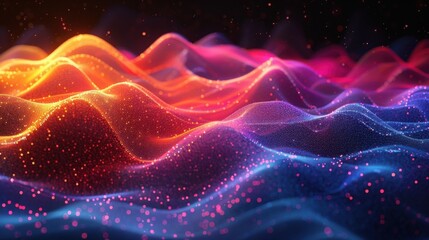 Fototapeta premium Flowing particle wave, abstract tech design, hi-tech big data background for business cards, banners, and brochures