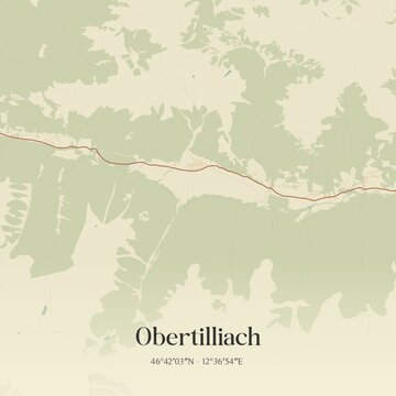 Vintage map of Obertilliach, Austria.