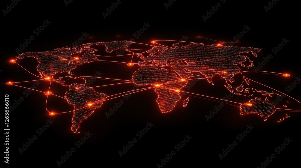 Poster social network connection concept with glowing contour lines countries and dots on dark background. 