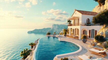 Traditional Mediterranean White House with Pool: A charming, sun‑lit villa exuding timeless coastal elegance and relaxed luxury.