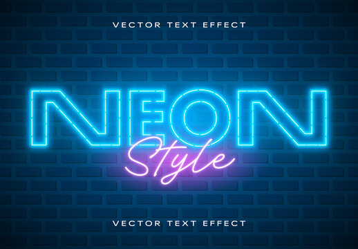 Blue And Pink Neon Font Glowing Text Effect Over Brick Wall