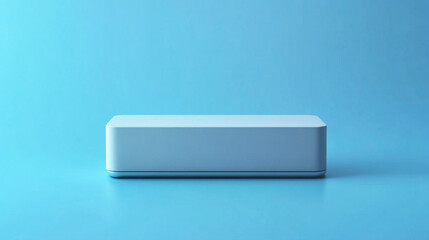 Rectangular grey box mockup displayed on a blue background in a studio setting