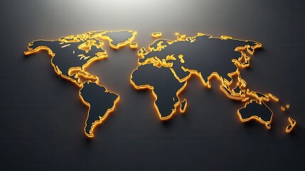 Naklejka premium A glowing outline of the world map on a grey background.
