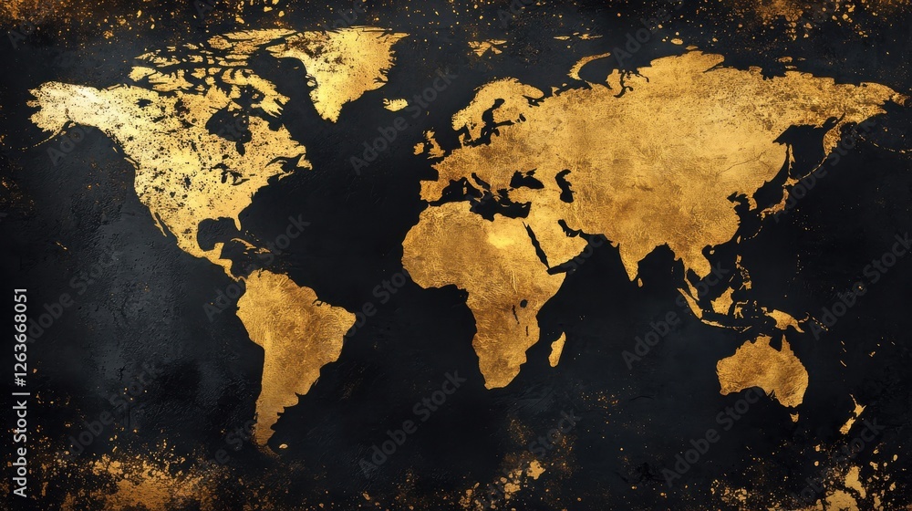 Aufkleber golden highlighted continents on earth with dark background generative ai image