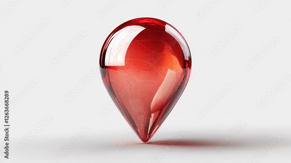Poster red map pin 3d illustration, representing a location marker with a glossy, rounded design commonly u