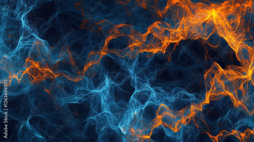 Poster abstract blue and orange background with lines - generative ai