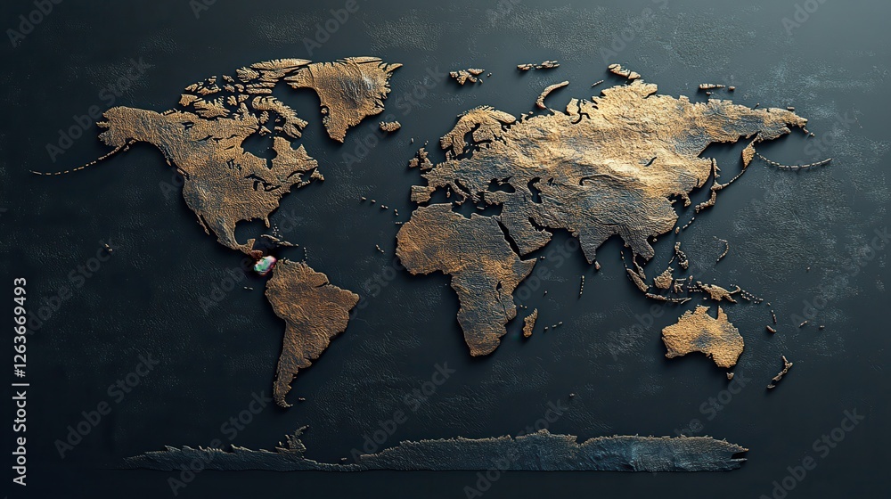 Poster 3d world map on black background: another version of a 3d world map on a black background, focusing 