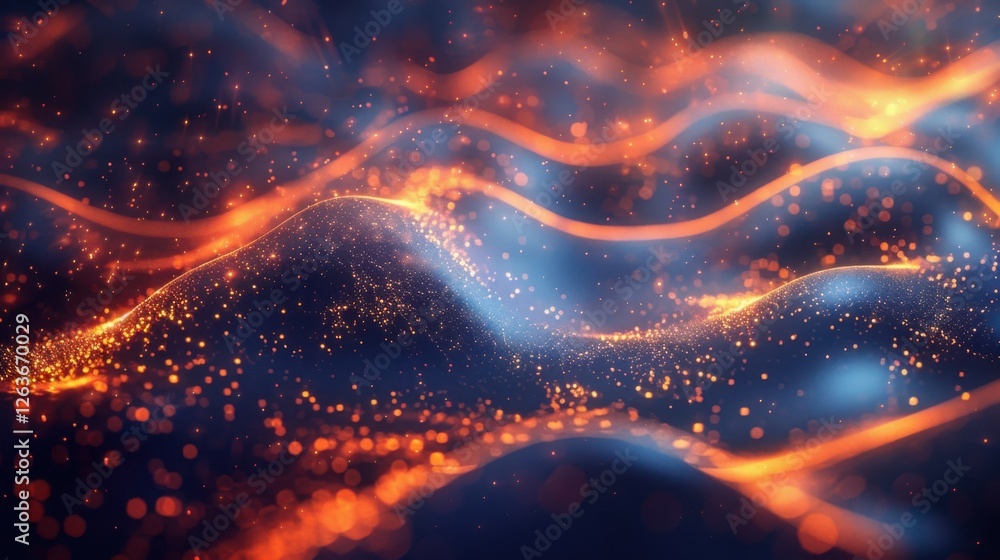 Fototapete flowing particle wave, abstract tech design, hi-tech big data background for business cards, banners