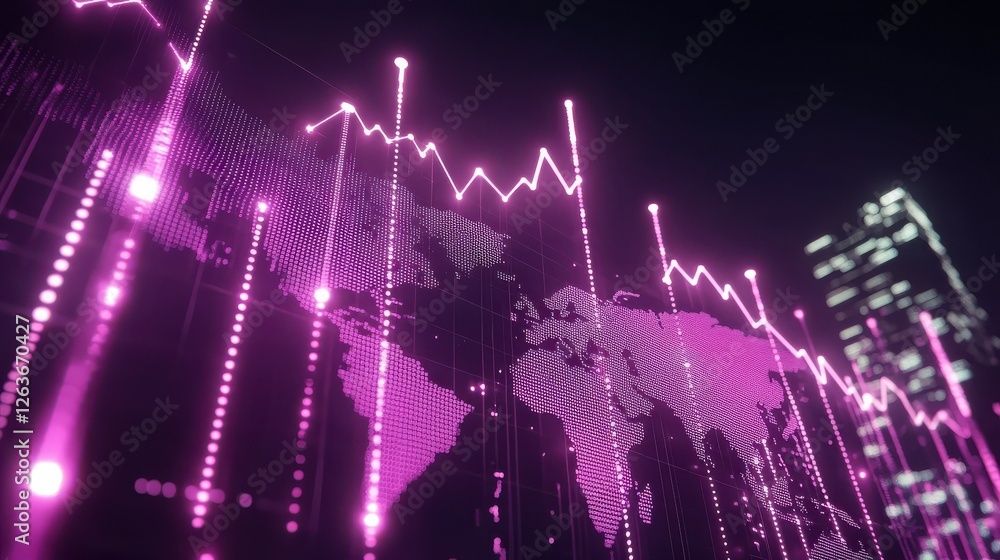 Poster business chart with glowing arrows and world map 3d render