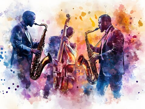 International jazz day background with watercolor illustration
