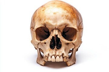 Human skull on white background, full frontal view. Neural network AI generated