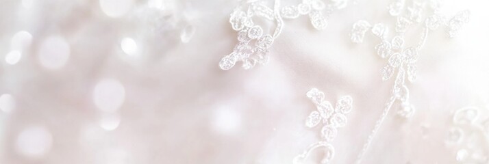 Intricate lace details on a white wedding dress create a romantic and elegant aesthetic for a special day. Generative AI