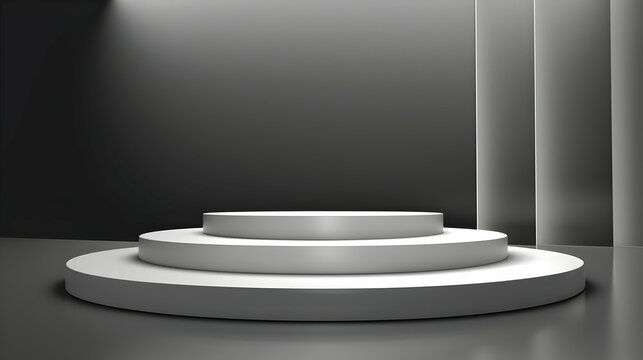 Fototapeta Modern circular podium in a minimalist studio setting with soft lighting and shadows
