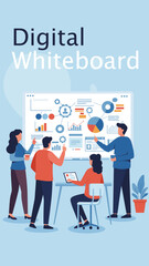 Digital whiteboard during meeting with colleagues. Colorful Minimalist flat design illustration