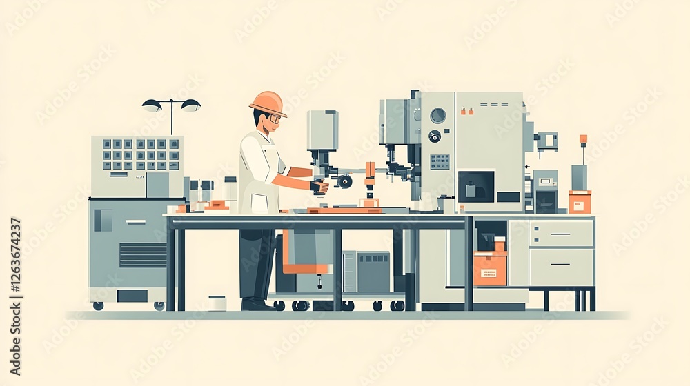 Aufkleber technician operating automated machinery in a sterile lab setting.