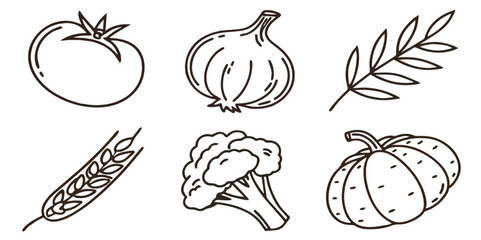 Abstract set of vegetable simple related fruit and vegetable icons vector illustration