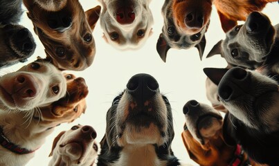 group of dogs is looking up
