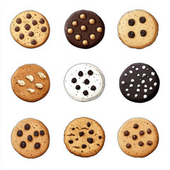 Fototapeta premium Colorful and Delicious Variety of Cookies Illustrated in a Grid Layout Perfect for Food Lovers and Baking Enthusiasts