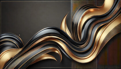 エレガントな黒と金の抽象曲線 – 高級感あふれるデザイン