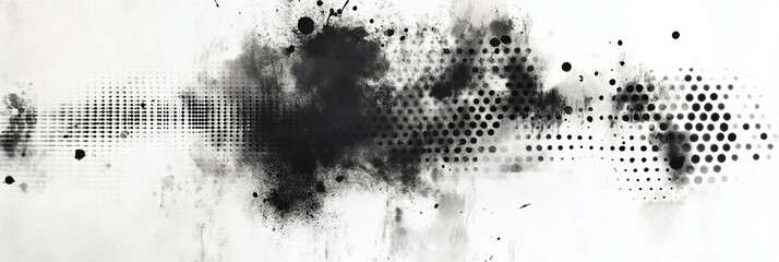 Mottled black and white texture with concentrated dots and shadows creating chaotic patterns